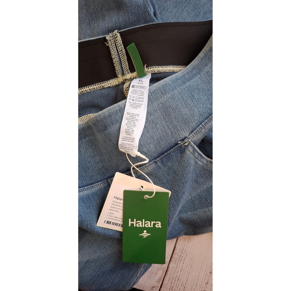 Halara Wide Leg Denim Jeans XL Regular Blue High Waisted Pull On Stretch - Picture 9 of 11